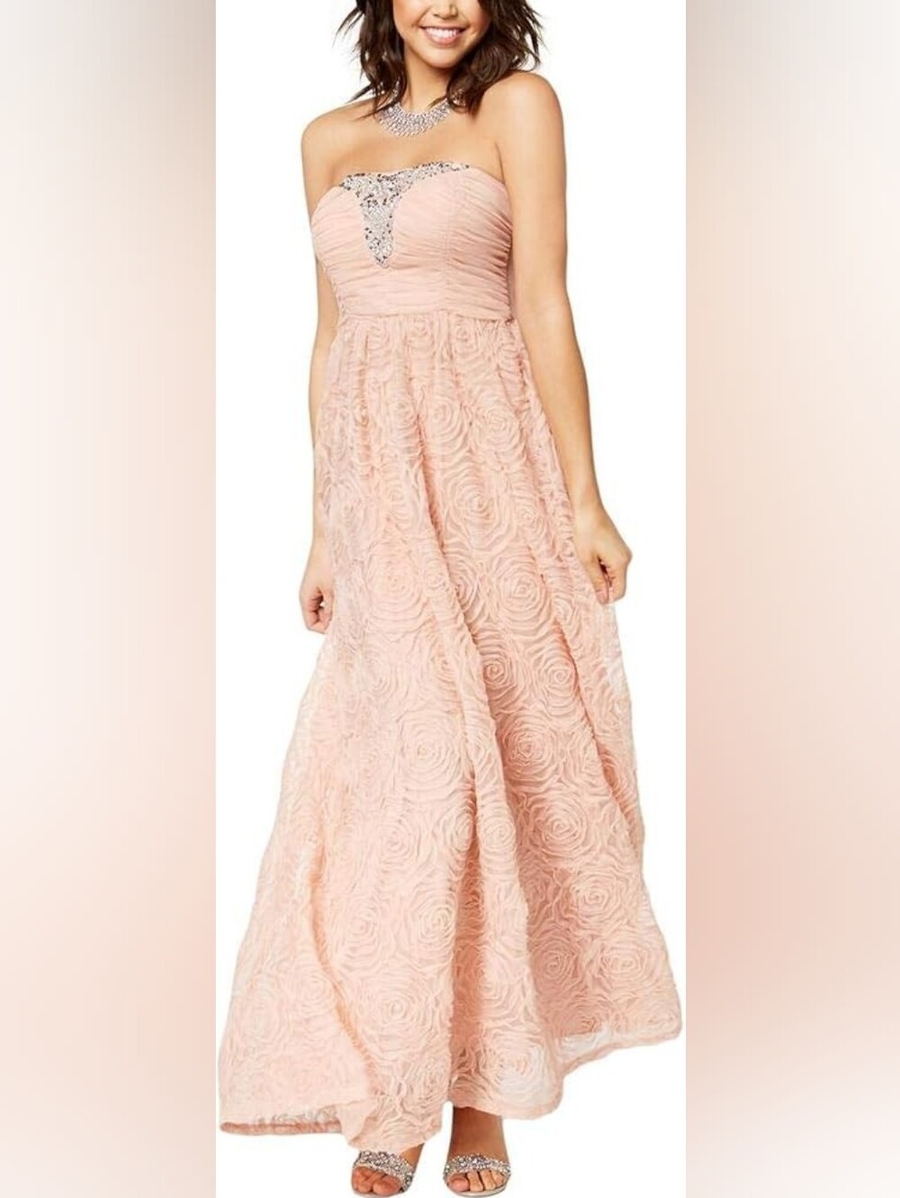 Trixxi Blush Pink Strapless Rosette Dress